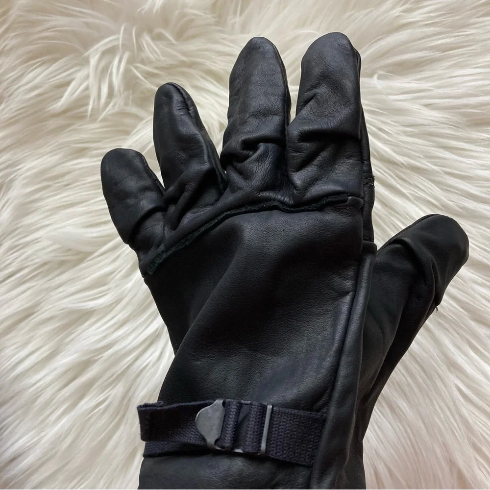 NWOT Unisex Black Genuine Leather Winter Gloves size 5